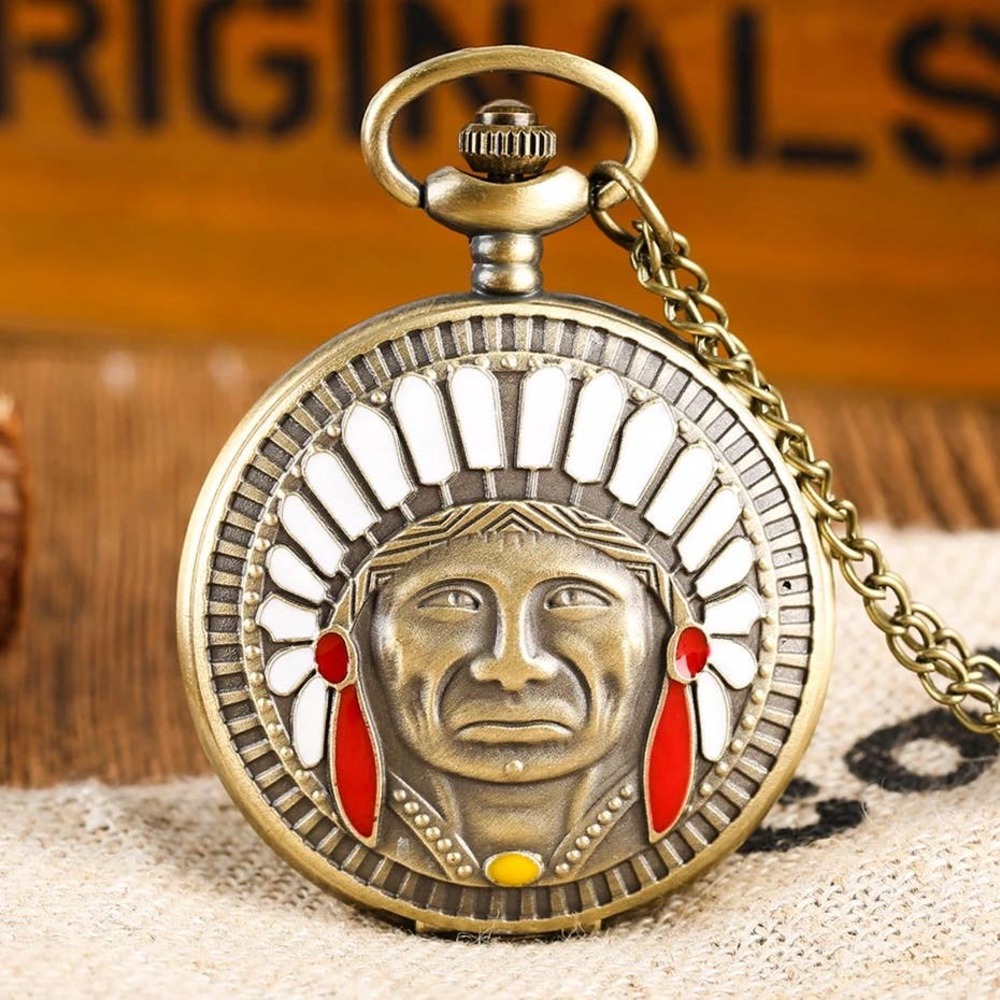 Native American Pocket Watch NEW Indian Chief Gift Unique Vintage